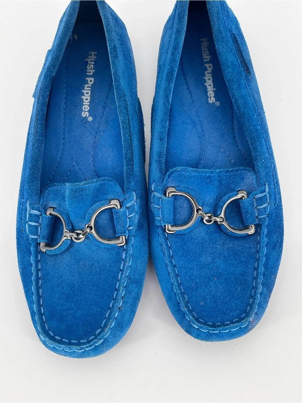 Hush Puppies Women’s 8.5 Blue Suede Horsebit Loafers Driving Moccasins Flats